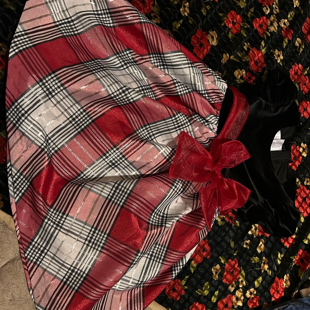 Red and Black Plaid Dress with Bow